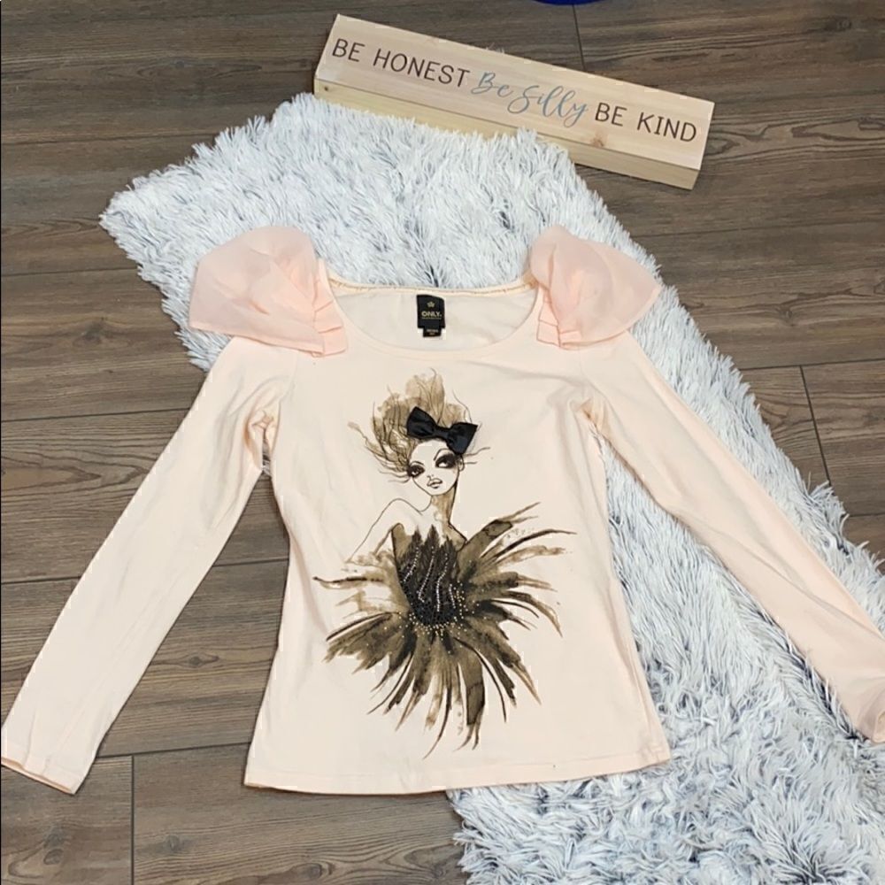 ONLY Pink Chiffon Shoulder Top XS
